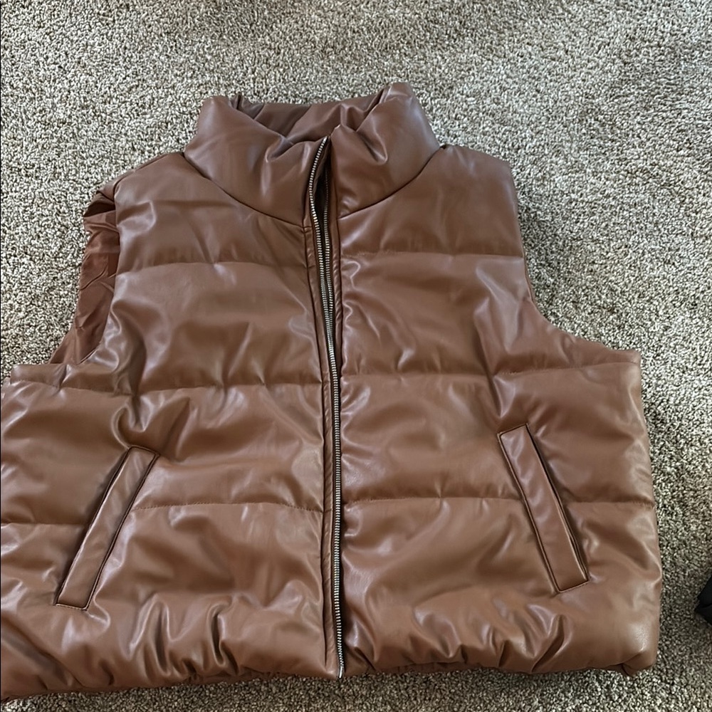 Ambiance Brown Quilted Vest with Stand-Up Collar